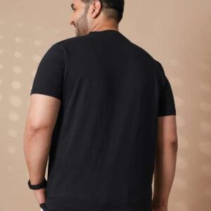 bigbanana Plus Size Men Black Solid Round Neck Tsh