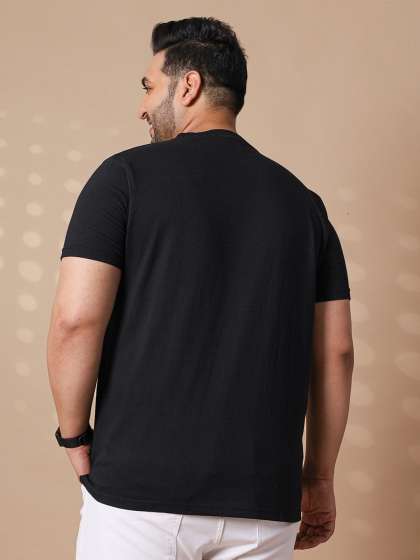 bigbanana Plus Size Men Black Solid Round Neck Tsh