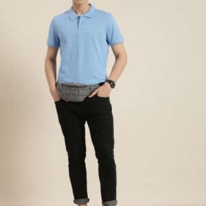 encore by INVICTUS Men Light Blue Polo Collar Soli