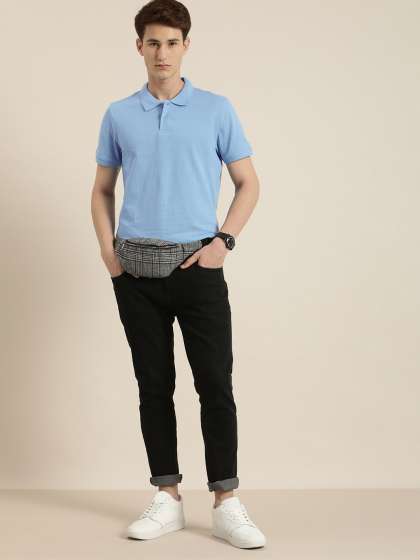 encore by INVICTUS Men Light Blue Polo Collar Soli